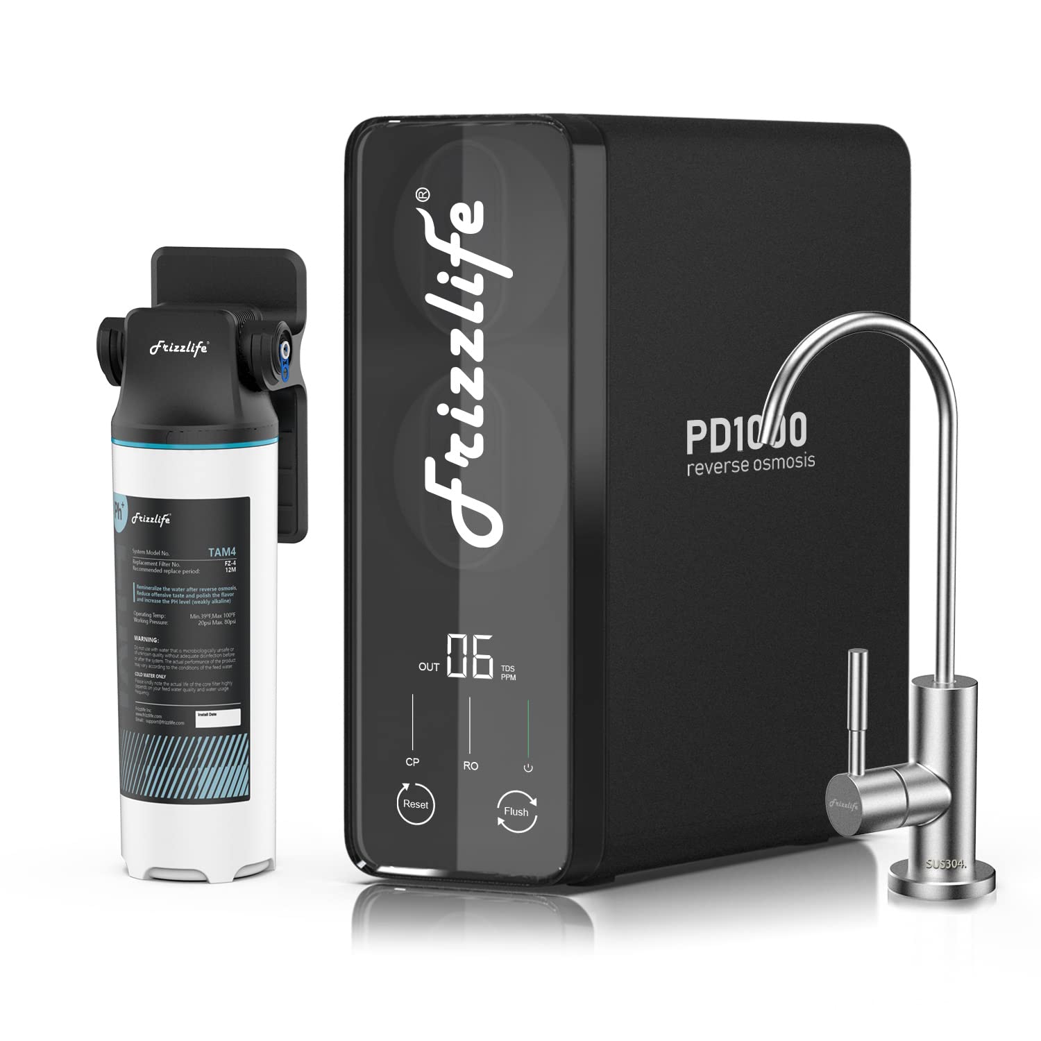 Frizzlife Reverse Osmosis Water Filter - Alkaline Mineral pH+, NSF/ASNI 58&53&42&372 Standard, 600GPD Tankless RO Reverse Osmosis System, Under Sink, 2:1 Pure to Drain, Reduce FPAS/PFOA, PD600-TAM3