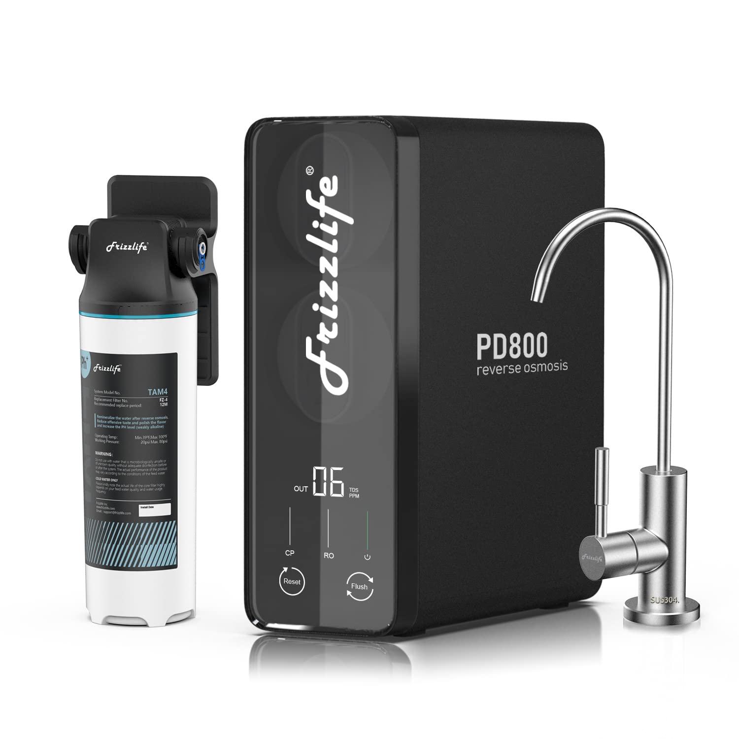Frizzlife Reverse Osmosis Water Filter - Alkaline Mineral pH+, NSF/ASNI 58&53&42&372 Standard, 600GPD Tankless RO Reverse Osmosis System, Under Sink, 2:1 Pure to Drain, Reduce FPAS/PFOA, PD600-TAM3