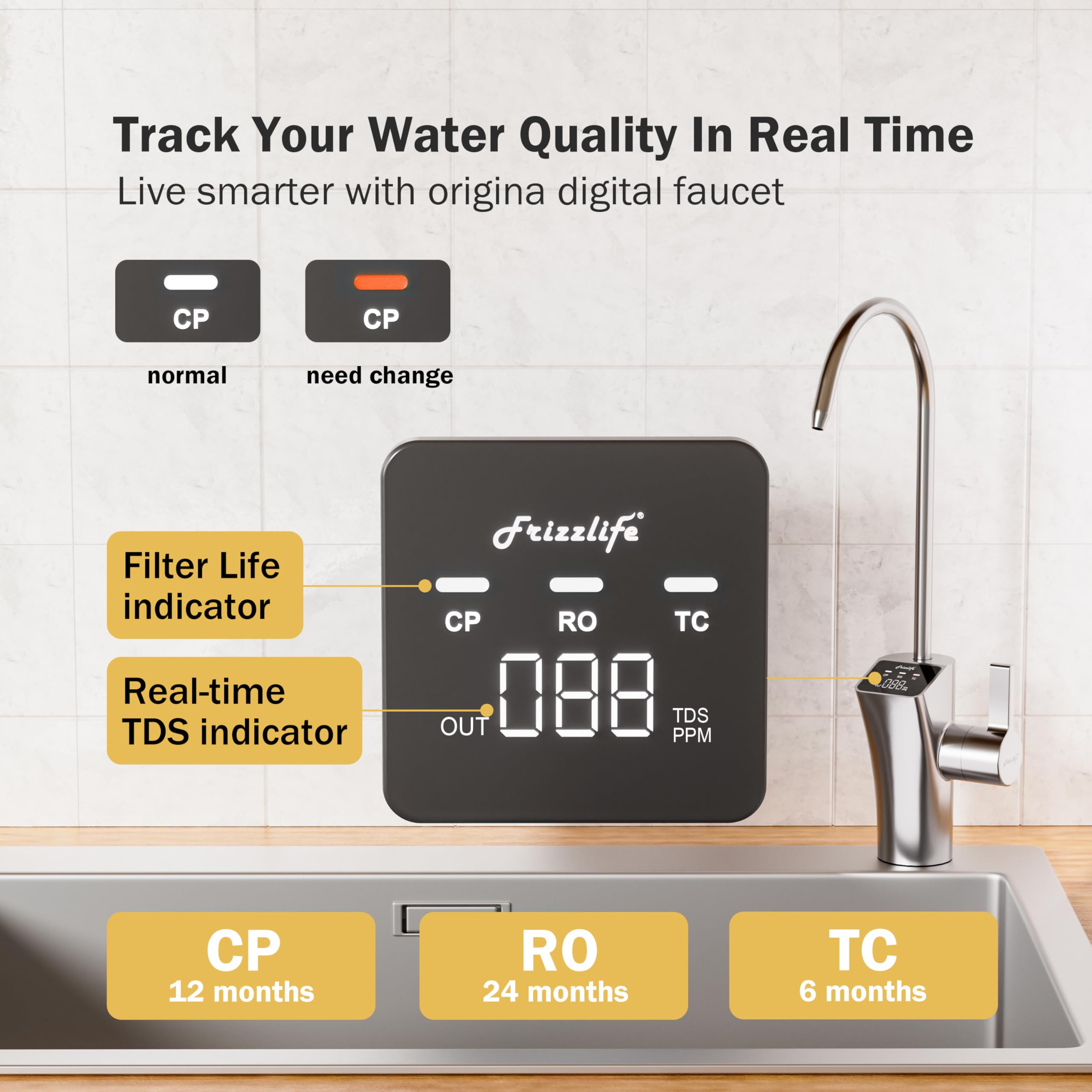 Frizzlife Reverse Osmosis Water Filter - Alkaline Mineral pH+, NSF/ASNI 58&53&42&372 Standard, 600GPD Tankless RO Reverse Osmosis System, Under Sink, 2:1 Pure to Drain, Reduce FPAS/PFOA, PD600-TAM3