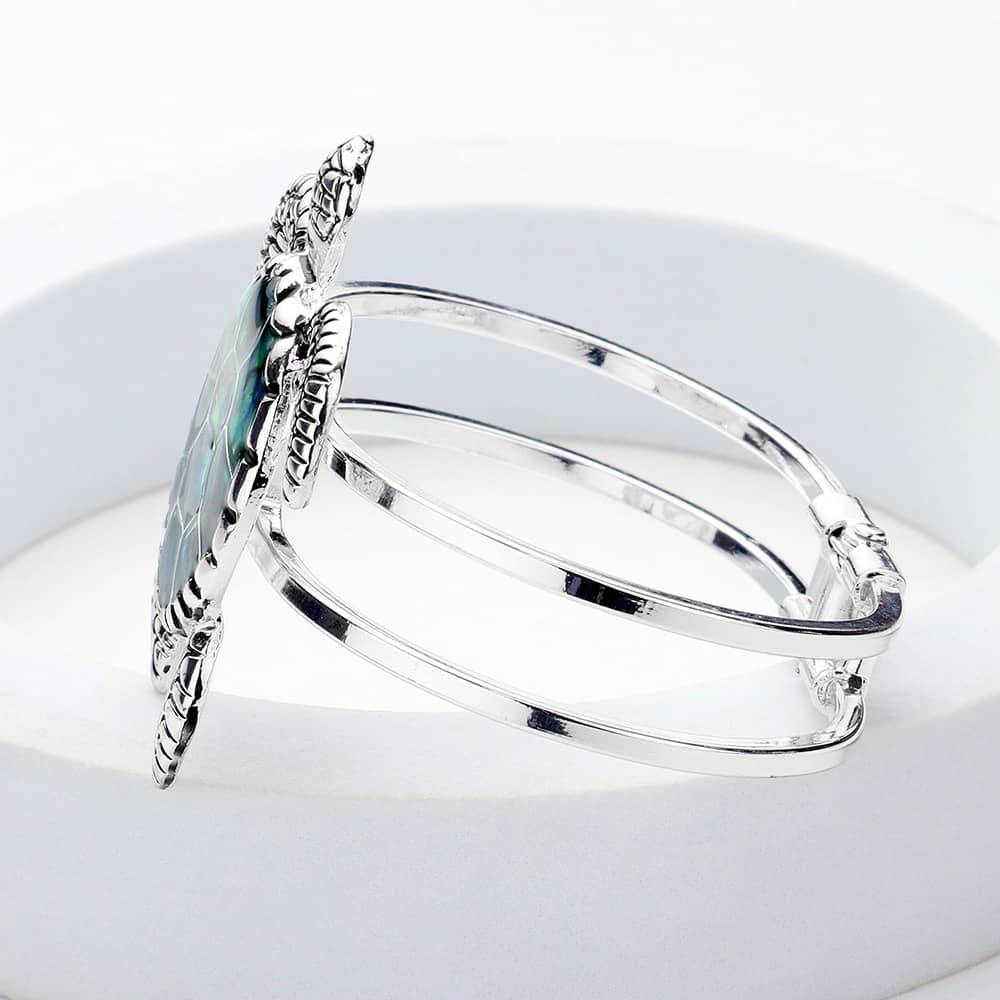 Silver hinged bracelet abalone sea turtle