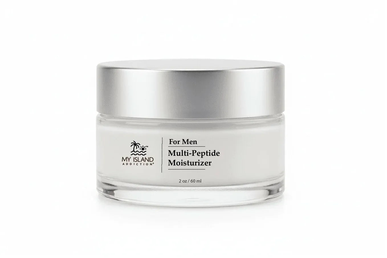 Jar of multi-peptide moisturizer for men on a white background