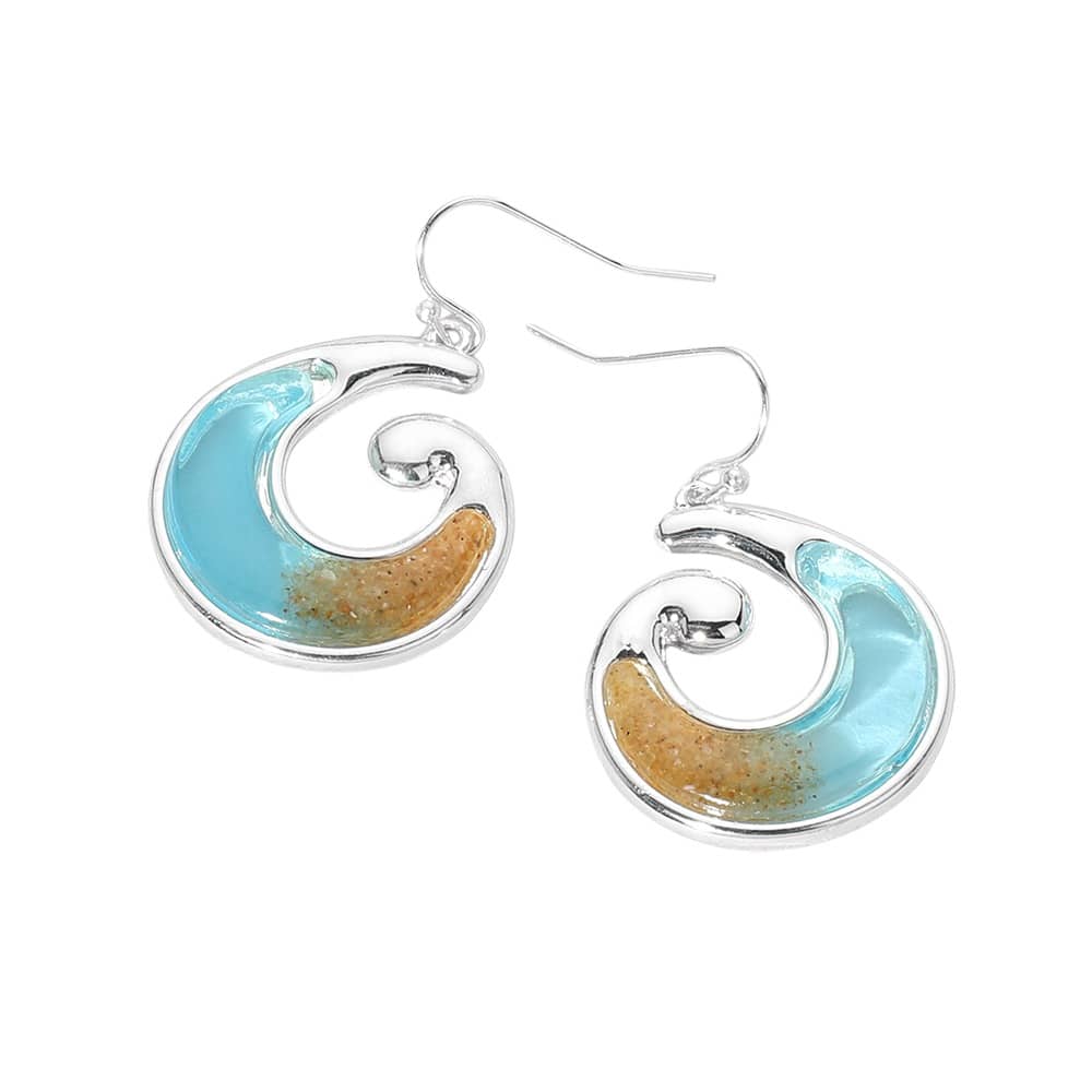 womens silver beach wave shaped earrings