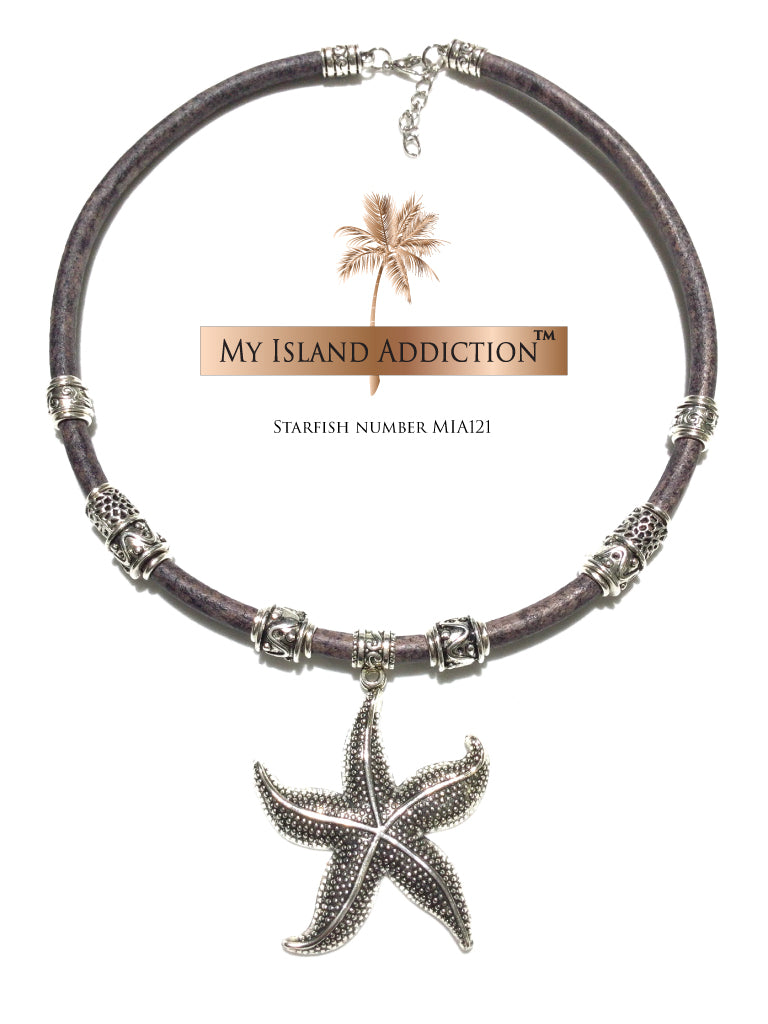 Leather Choker Starfish Necklace MIA121