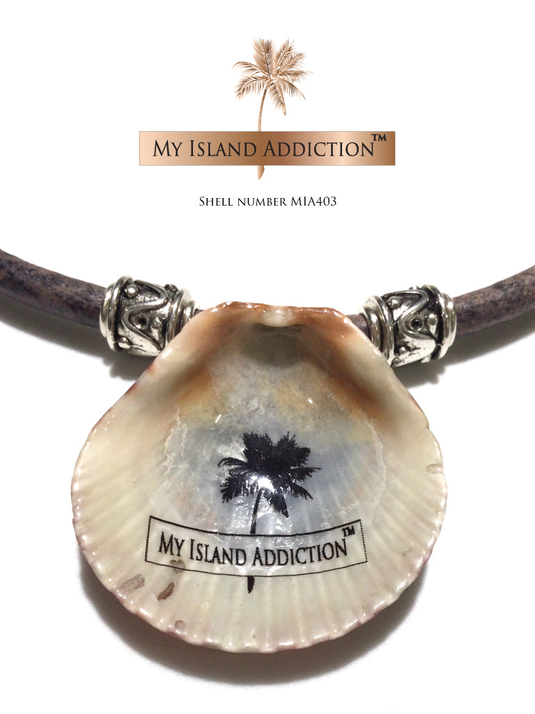 My Island Addiction LLC Inner Peace Shell Leather Choker Necklace  Edit alt text