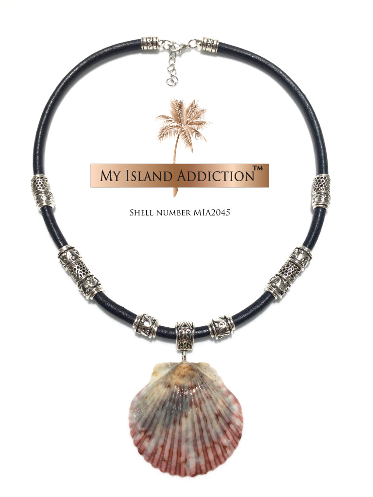 My Island Addiction LLC Leather Sanibel Shell Choker Necklace