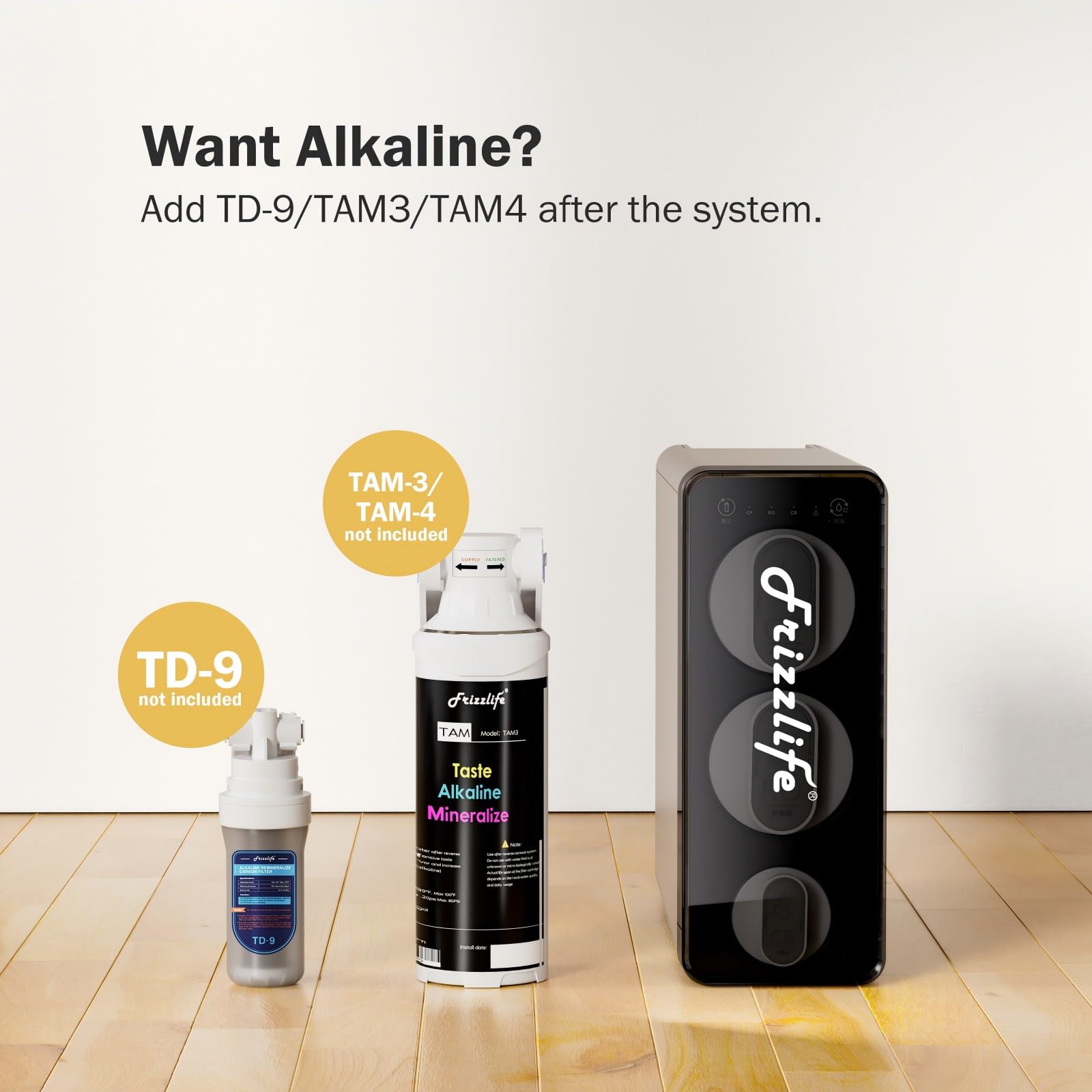 Frizzlife Reverse Osmosis Water Filter - Alkaline Mineral pH+, NSF/ASNI 58&53&42&372 Standard, 600GPD Tankless RO Reverse Osmosis System, Under Sink, 2:1 Pure to Drain, Reduce FPAS/PFOA, PD600-TAM3