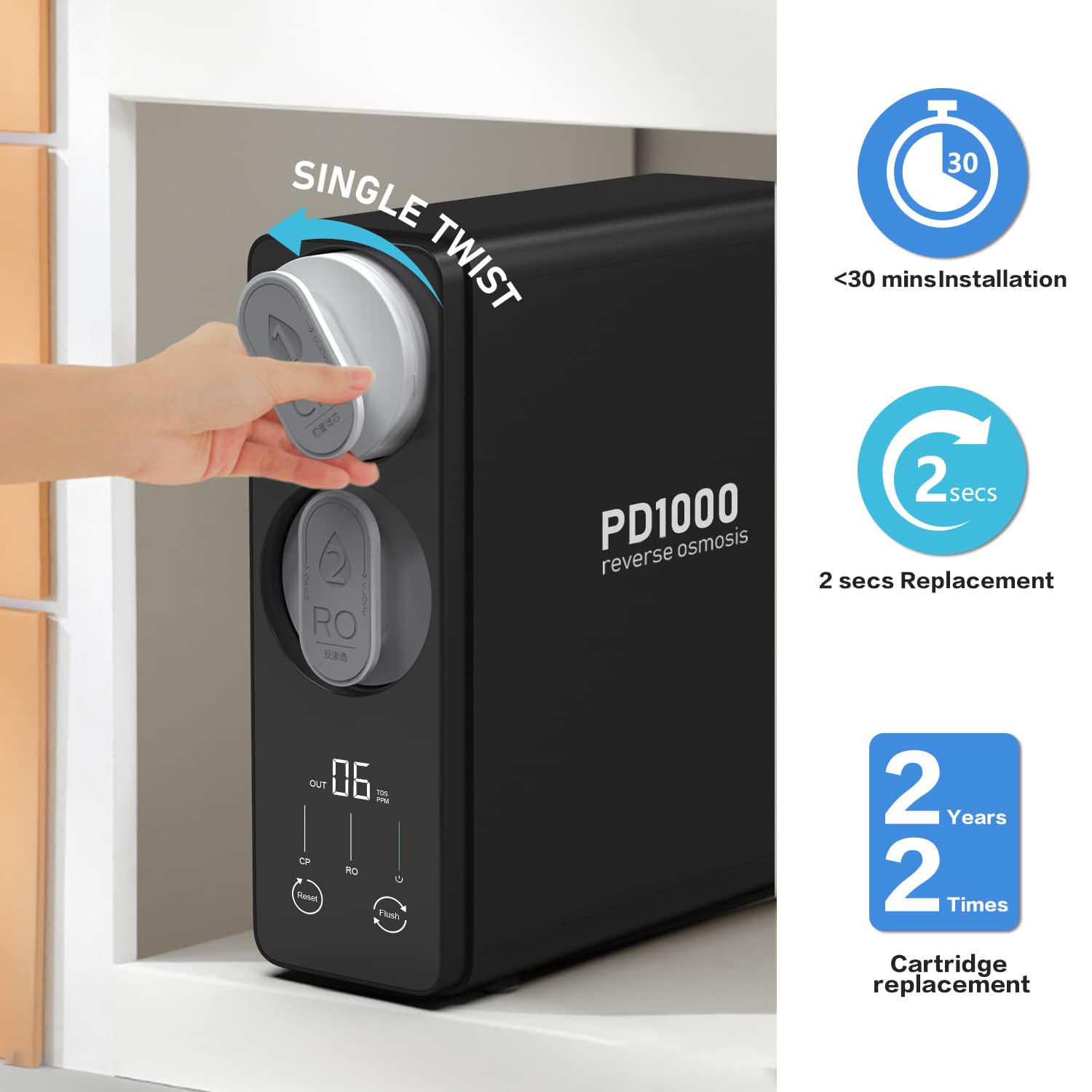 Frizzlife Reverse Osmosis Water Filter - Alkaline Mineral pH+, NSF/ASNI 58&53&42&372 Standard, 600GPD Tankless RO Reverse Osmosis System, Under Sink, 2:1 Pure to Drain, Reduce FPAS/PFOA, PD600-TAM3