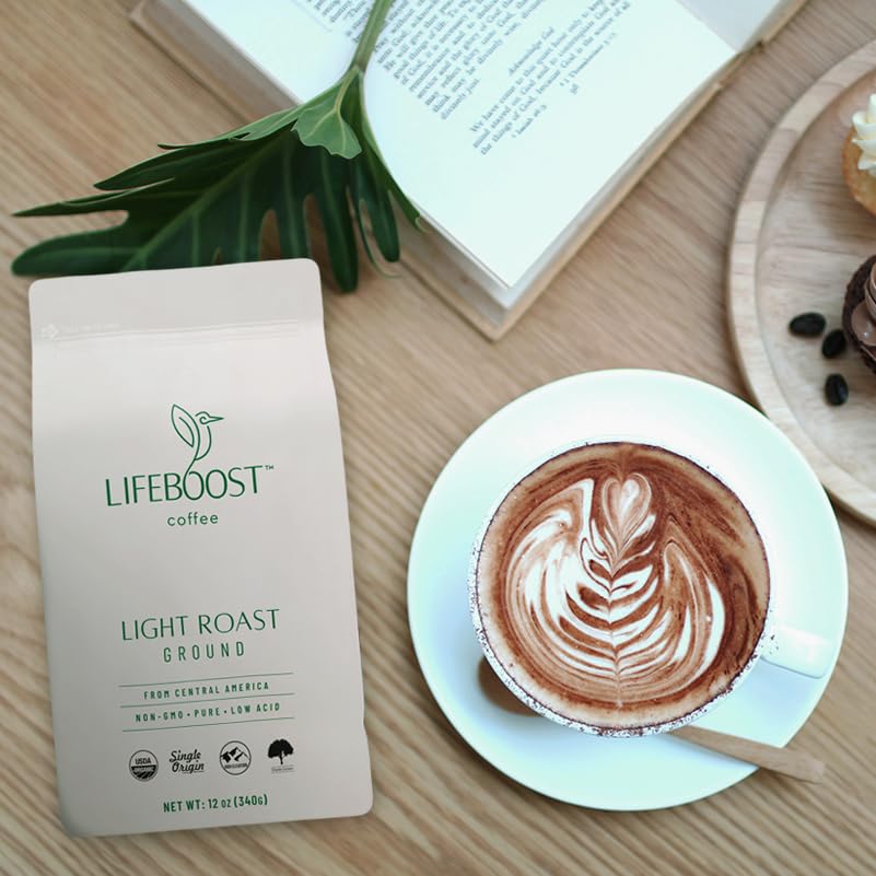 Lifeboost Light Roast Ground Coffee - Non-GMO Single Origin Low Acid Organic Light Roast Coffee - Third Party Tested For Mycotoxins & Pesticides - Ground - 12 Ounces