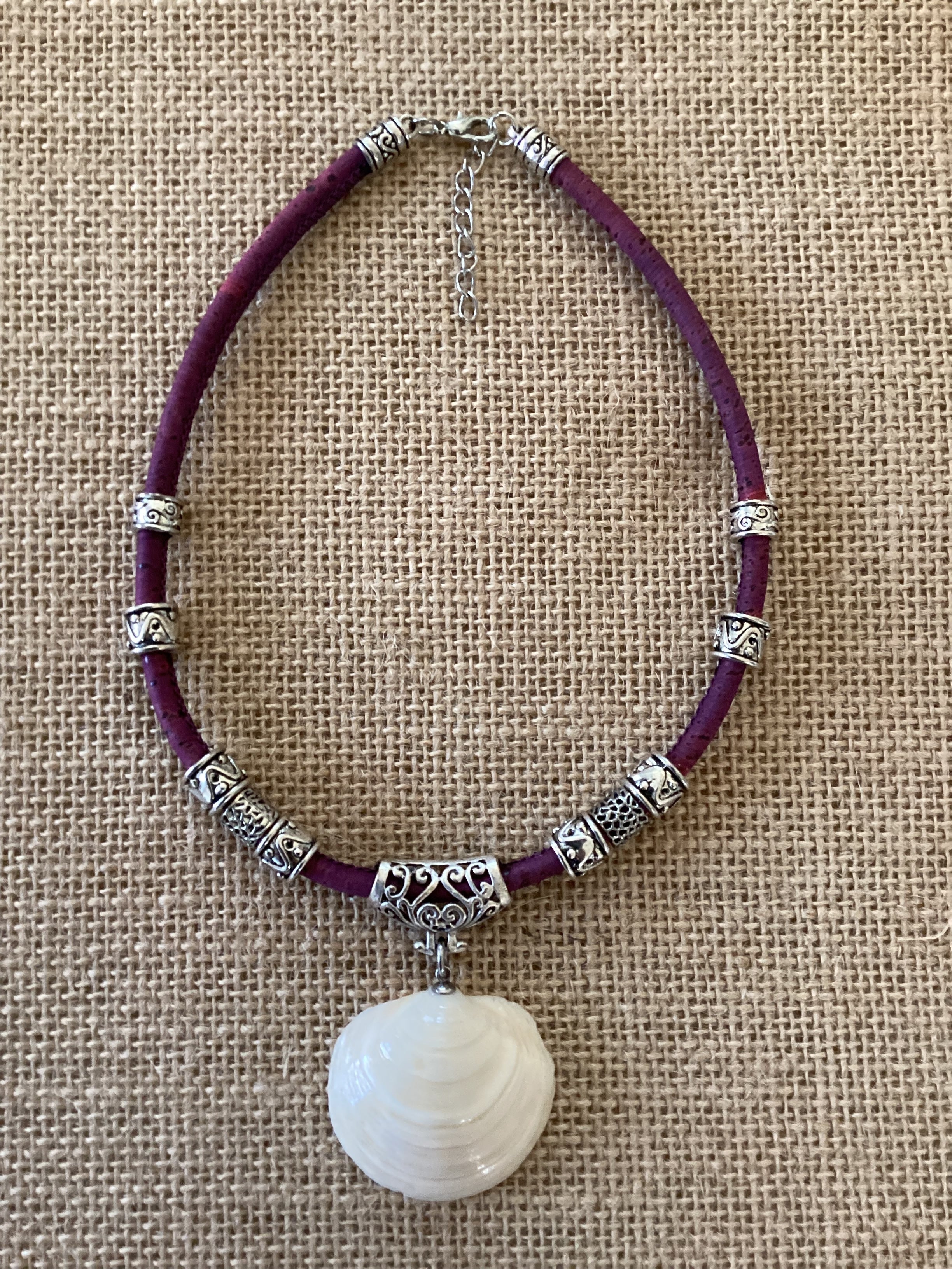 Bubble shell pendant necklace with bamboo cord (SOLD)