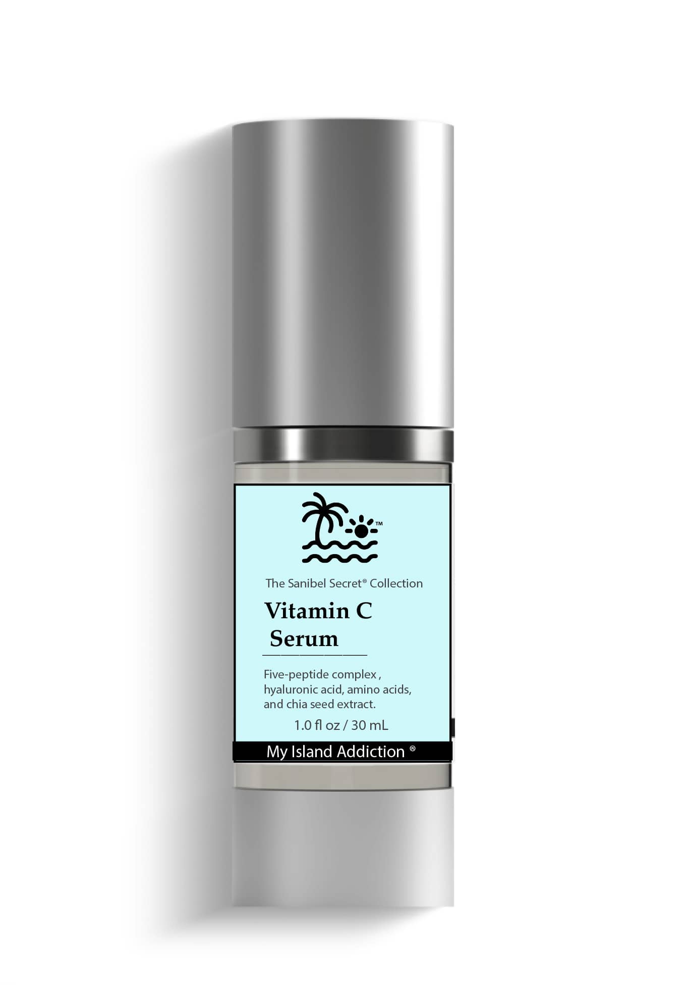 Vitamin C Serum bottle with blue label on a white background
