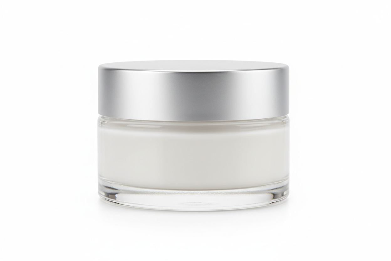 multi smoothing peptide skincare jar with silver lid on a white background