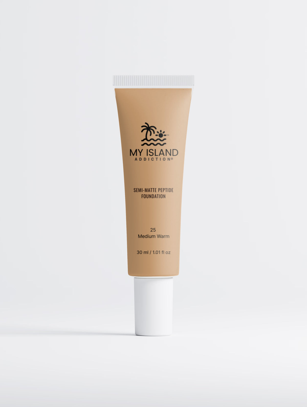 My Island Addiction tube of foundation with light background
