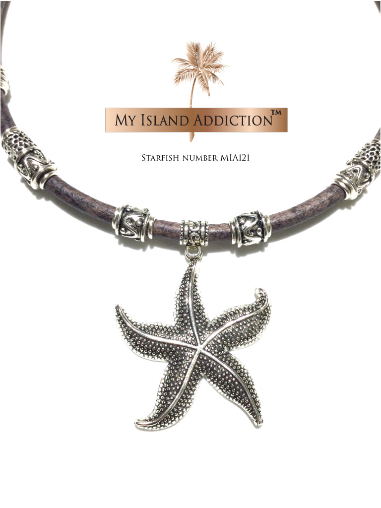 My Island Addiction leather choker necklace with beautiful Starfish pendant.