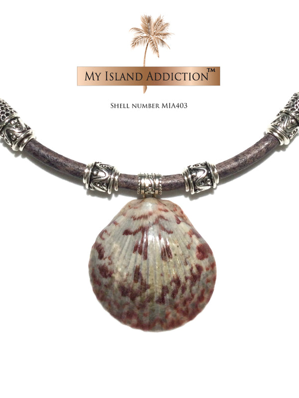 My Island Addiction LLC Inner Peace Shell Leather Choker Necklace  Edit alt text