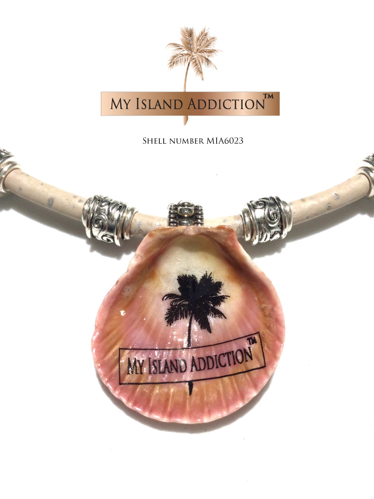 My Island addiction Leather Sanibel Shell Choker Necklace MIA6023UMH Ultimate Moonie Halo Shell  Edit alt text