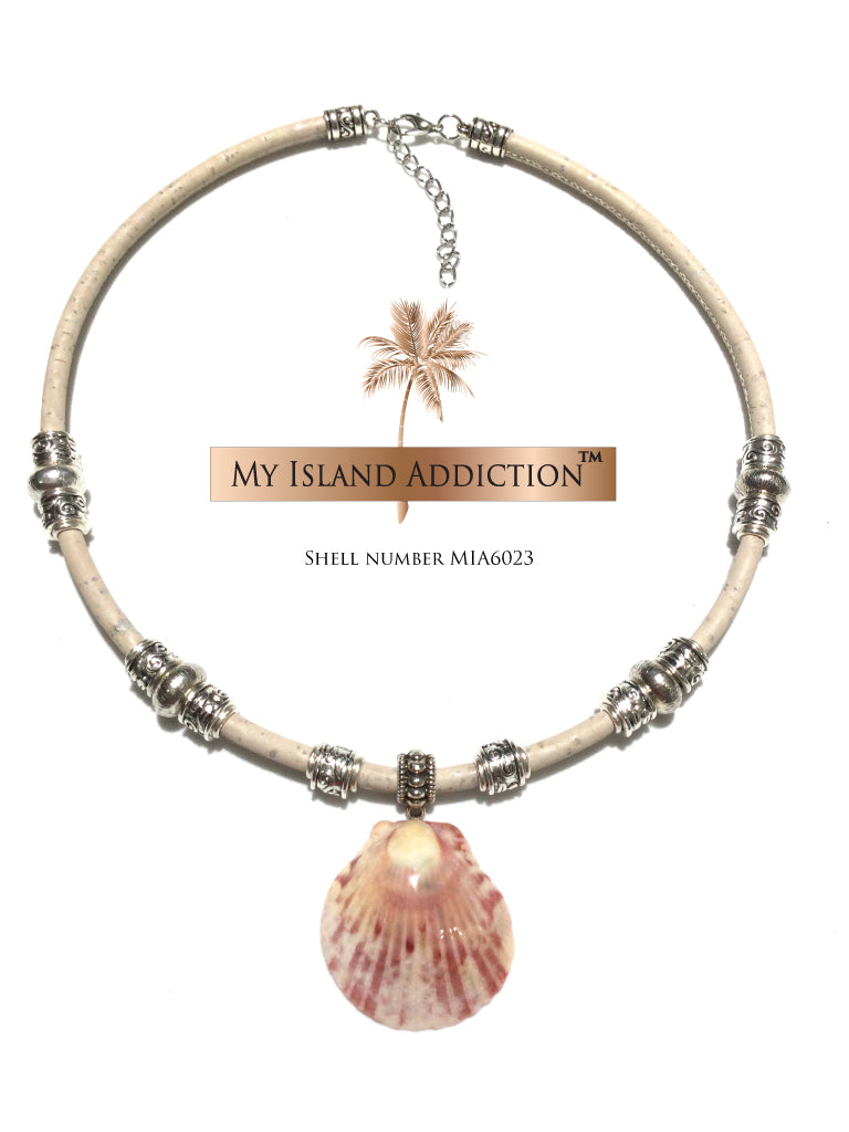 My Island addiction Leather Sanibel Shell Choker Necklace MIA6023UMH Ultimate Moonie Halo Shell