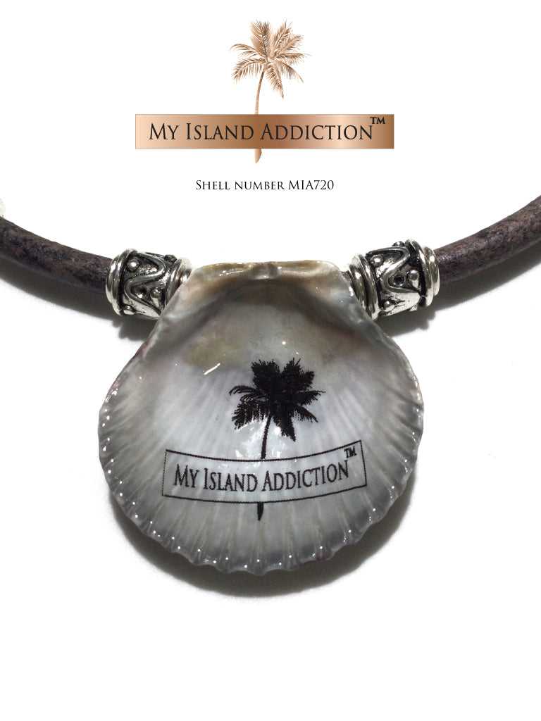 My Island Addiction LLC Moonlight Leather  Shell Choker Necklace MIA720