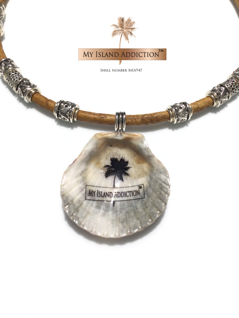 My Island Addiction LLC Leather Sanibel Shell Choker Necklace