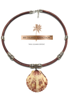 My Island Addiction LLC Leather Sanibel Shell Choker Necklace