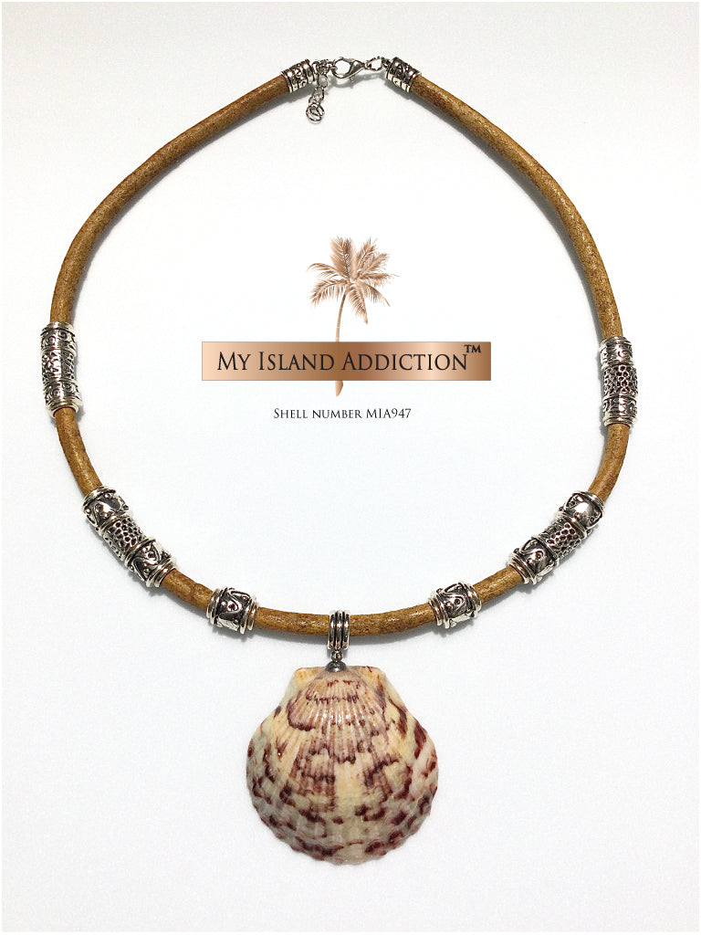 My Island Addiction LLC Leather Sanibel Shell Choker Necklace